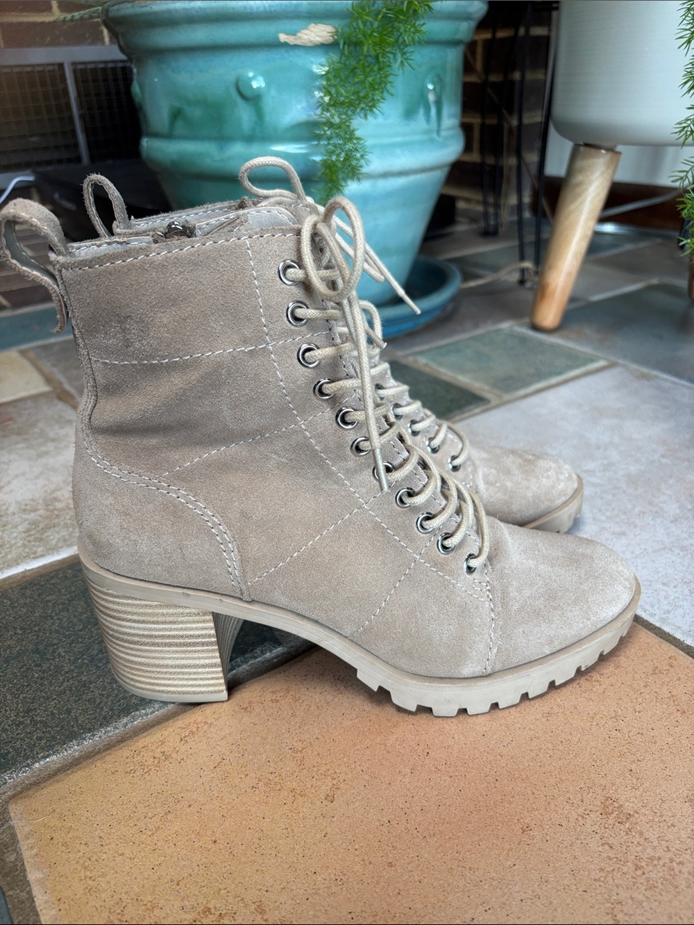 Dolce Vita Taupe Lace-Up Suede Combat Boots